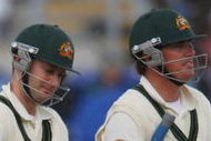 CARDIFF, WALES - JULY 10:  Michael Clarke (L) and Marcus North of Australia walk off for rain during day three of the npower 1st Ashes Test Match between England and Australia at the SWALEC Stadium on July 10, 2009 in Cardiff, Wales.  (Photo by Tom Shaw/Getty Images)