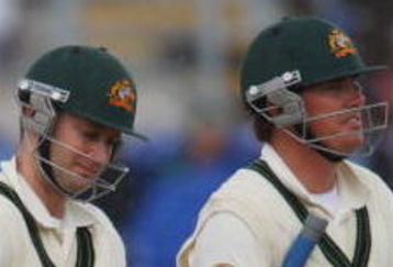 CARDIFF, WALES - JULY 10:  Michael Clarke (L) and Marcus North of Australia walk off for rain during day three of the npower 1st Ashes Test Match between England and Australia at the SWALEC Stadium on July 10, 2009 in Cardiff, Wales.  (Photo by Tom Shaw/Getty Images)