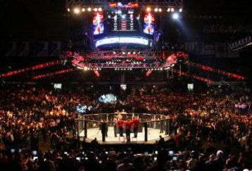 CHICAGO- OCTOBER 25:  People attend the UFC 90 at UFC's Ultimate Fight Night at Allstate Arena on October 25, 2008 in Chicago, Illinois. (Photo by Tasos Katopodis/Getty Images)