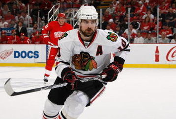 DETROIT - MAY 27:  Patrick Sharp #10 of the Chicago Blackhawks skates against the Detroit Red Wings during Game Five of the Western Conference Championship Round of the 2009 Stanley Cup Playoffs on May 27, 2009 at Joe Louis Arena in Detroit, Michigan. The Red Wings won 2-1 in overtime. (Photo by Gregory Shamus/Getty Images)