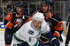 UNIONDALE, NY - NOVEMBER 17: Sami Salo #6 of the Vancouver Canucks skates against the New York Islanders on November 17, 2008 at the Nassau Coliseum in Uniondale, New York. (Photo by Bruce Bennett/Getty Images)