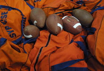SYRACUSE, NY - NOVEMBER 30:  Potograph of group of NCAA collegiate footballs used during the game between Syracuse University and the University of Miami at the Carrier Dome on November 30, 2002 in Syracuse, New York. Miami won 49 to 7.  (Photo by Rick Stewart/Getty Images)