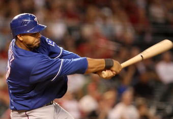 PHOENIX - JUNE 23:  Nelson Cruz #17 of the Texas Rangers bats against the Arizona Diamondbacks during the major league baseball game at Chase Field on June 23, 2009 in Phoenix, Arizona. The Diamondbacks defeated the Rangers 8-2.  (Photo by Christian Petersen/Getty Images)