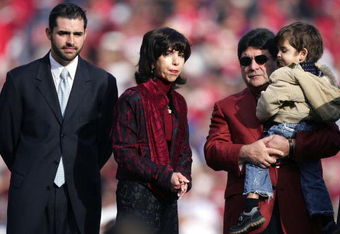 SAN FRANCISCO - NOVEMBER 19:  (L-R) Jed York, Denise DeBartolo York and Eddie DeBartolo look on during a ceremony held in Jerry Rice's honor during half time of the NFL game between the San Francisco 49ers and the Seattle Seahawks at Monster Park on November 19, 2006 in San Francisco, California.  (Photo by Jed Jacobsohn/Getty Images)