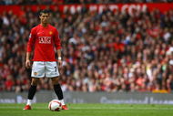 MANCHESTER, ENGLAND - MAY 10:  Cristiano Ronaldo of Manchester United lines up a free kick during the Barclays Premier League match between Manchester United and Manchester City at Old Trafford on May 10, 2009 in Manchester, England.  (Photo by Alex Livesey/Getty Images)