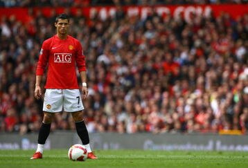 MANCHESTER, ENGLAND - MAY 10:  Cristiano Ronaldo of Manchester United lines up a free kick during the Barclays Premier League match between Manchester United and Manchester City at Old Trafford on May 10, 2009 in Manchester, England.  (Photo by Alex Livesey/Getty Images)