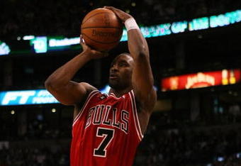 BOSTON - APRIL 20:  Ben Gordon #7 of the Chicago Bulls takes a shot in the second half against the Boston Celtics in Game Two of the Eastern Conference Quarterfinals during the 2009 NBA Playoffs at TD Banknorth Garden on April 20, 2009 in Boston, Massachusetts. The Boston Celtics defeated the Chicago Bulls 118-115. NOTE TO USER: User expressly acknowledges and agrees that, by downloading and or using this photograph, User is consenting to the terms and conditions of the Getty Images License Agreement. (Photo by Elsa/Getty Images)