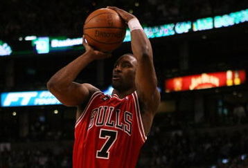 BOSTON - APRIL 20:  Ben Gordon #7 of the Chicago Bulls takes a shot in the second half against the Boston Celtics in Game Two of the Eastern Conference Quarterfinals during the 2009 NBA Playoffs at TD Banknorth Garden on April 20, 2009 in Boston, Massachusetts. The Boston Celtics defeated the Chicago Bulls 118-115. NOTE TO USER: User expressly acknowledges and agrees that, by downloading and or using this photograph, User is consenting to the terms and conditions of the Getty Images License Agreement. (Photo by Elsa/Getty Images)