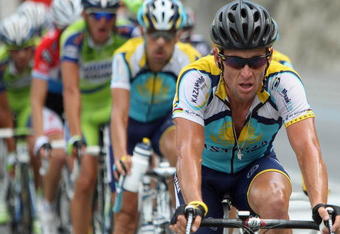 ANDORRA - JULY 10:  Lance Armstrong of the USA and Team Astana in action during stage seven of the 2009 Tour de France from Barcelona to Andorra, on July 10, 2009 in Andorra.  (Photo by Bryn Lennon/Getty Images)