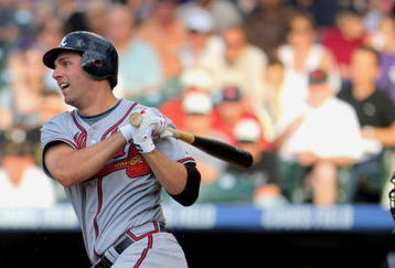 DENVER - JULY 09:  Jeff Francoeur #7 of the Atlanta Braves takes an at bat against the Colorado Rockies during MLB action at Coors Field on July 9, 2009 in Denver, Colorado. The Rockies defeated the Braves 7-6.  (Photo by Doug Pensinger/Getty Images)