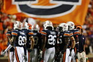 AUBURN, AL - SEPTEMBER 20:  The special teams unit of the Auburn Tigers prepare for a kick-off after the offense scored against the LSU Tigers at Jordan-Hare Stadium on September 20, 2008 in Auburn, Alabama. LSU defeated Auburn 26-21.  (Photo by Doug Benc/Getty Images)