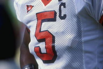12 Sep 1998: A portrait of quarterback Donovan McNabb #5 of the Syracuse Orangeman as he stands on the field during the game against the Michigan Wolverines at Michigan Stadium in Ann Arbor, Michigan. Syracuse defeated Michigan 38-26.