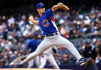 NEW YORK - APRIL 04: Rich Harden #40 of the Chicago Cubs pitches against the New York Yankees during their game on April 4, 2009 at Yankee Stadium in the Bronx borough of New York City.  (Photo by Chris McGrath/Getty Images)