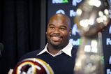 ASHBURN, VA - FEBRUARY 27:  Albert Haynesworth attends a press conference after signing a 7-year contract worth approximately $100 million with the Washington Redskins on February 27, 2009 at Redskins Park in Ashburn, Virginia.  (Photo by Mitchell Layton/Getty Images)