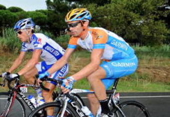 BARCELONA, SPAIN - JULY 09:  Stephane Auge (L) of France and team Cofidis, Sylvain Chavanel (C) of France and team Quick Step and David Millar of Great Britain and team Garmin - Slipstream ride in a break away group during stage six of the 2009 Tour de France from Girona to Barcelona on July 9, 2009 in Barcelona, Spain.  (Photo by Jasper Juinen/Getty Images)