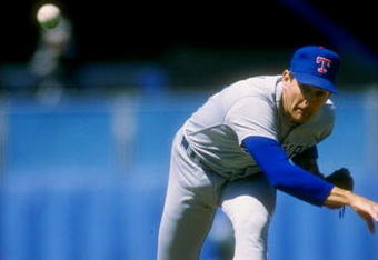 1989:  Pitcher Nolan Ryan of the Texas Rangers throws the ball. Mandatory Credit: Rick Stewart  /Allsport