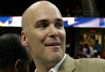 CLEVELAND - JUNE 02:  General Manager Danny Ferry of the Cleveland Cavaliers celebrates after the Cavs won 98-82 to win the Detroit Pistons in Game Six of the Eastern Conference Finals during the 2007 NBA Playoffs on June 2, 2007 at the Quicken Loans Arena in Cleveland, Ohio. NOTE TO USER: User expressly acknowledges and agrees that, by downloading and or using this photograph, User is consenting to the terms and conditions of the Getty Images License Agreement.  (Photo by Jonathan Daniel/Getty Images)