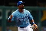 KANSAS CITY, MO - JUNE 14:  Alberto Callaspo #13 of the Kansas City Royals plays second base against the Cincinnati Reds during the game on June 14, 2009 in Kansas City, Missouri. (Photo by Jamie Squire/Getty Images)