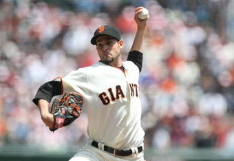 SAN FRANCISCO - MAY 11:  Jonathan Sanchez #53 of the San Francisco Giants pitches against the Philadelphia Phillies on May 11, 2008 at AT&T Park in San Francisco, California. (Photo by Jed Jacobsohn/Getty Images)