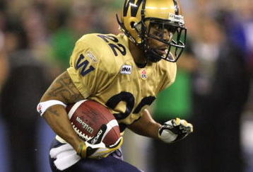 TORONTO - NOVEMBER 25:  Greg Moss #22 of the Winnipeg Blue Bombers returns an interception against the Saskatchewan Rough Riders during the 95th Grey Cup on November 25, 2007 at the Rogers Centre in Toronto, Ontario, Canada.  (Photo by Harry How/Getty Images)