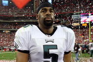 GLENDALE, AZ - JANUARY 18: Quarterback Donovan McNabb #5 of the Phildelphia Eagles walks off the field after losing to the Arizona Cardinals during the NFC championship game on January 18, 2009 at University of Phoenix Stadium in Glendale, Arizona. The Cardinals defeated the Eagles 32-25 to advance to the Super Bowl. (Photo by Jed Jacobsohn/Getty Images)