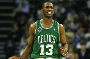 LONDON - OCTOBER 10:  Gabe Pruitt of Boston controls the ball during NBA Europe Live 2007 Tour match between the Boston Celtics and the Minnesota Timberwolves at the O2 Arena on October 10, 2007 in London, England.  NOTE TO USER: User expressly acknowledges and agrees that, by downloading and or using this Photograph, user is consenting to the terms and conditions of the Getty Images License Agreement.  (Photo by Bryn Lennon/Getty Images)