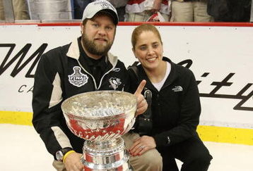 DETROIT - JUNE 12: Head trainer Dana Heinze of the Pittsburgh Penguins holds the Stanley Cup following the Penguins victory over the Detroit Red Wings in Game Seven of the 2009 NHL Stanley Cup Finals at Joe Louis Arena on June 12, 2009 in Detroit, Michigan.  (Photo by Bruce Bennett/Getty Images)