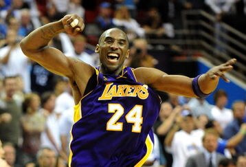 ORLANDO, FL - JUNE 14:  Kobe Bryant #24 of the Los Angeles Lakers celebrates after defeating the Orlando Magic 99-86 in Game Five of the 2009 NBA Finals on June 14, 2009 at Amway Arena in Orlando, Florida.  NOTE TO USER:  User expressly acknowledges and agrees that, by downloading and or using this photograph, User is consenting to the terms and conditions of the Getty Images License Agreement.  (Photo by Ronald Martinez/Getty Images)
