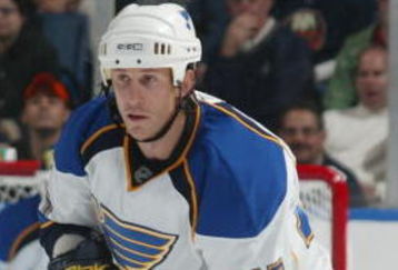 UNIONDALE, NY - OCTOBER 11: Jay McKee #77 of the St. Louis Blues skates against the New York Islanders on October 11, 2008 at the Nassau Coliseum in Uniondale, New York. (Photo by Bruce Bennett/Getty Images)