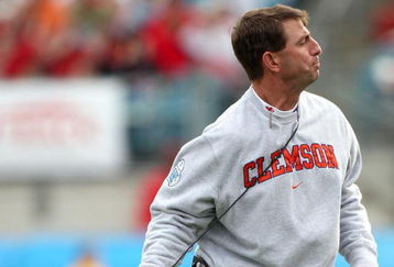 JACKSONVILLE, FL - JANUARY 1:  Head coach Dabo Swinney of the Clemson Tigers throws his headset during the Konica Minolta Gator Bowl against the Nebraska Cornhuskers at Jacksonville Municipal Stadium January 1, 2009 in Jacksonville, Florida.  (Photo by Sam Greenwood/Getty Images)