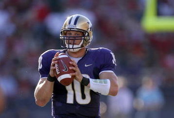 SEATTLE - SEPTEMBER 13:  Quarterback Jake Locker #10 of the Washington Huskies during the game against the Oklahoma Sooners on September 13, 2008 at Husky Stadium in Seattle, Washington. The Sooners defeated the Huskies 55-14.(Photo by Otto Greule Jr/Getty Images) 