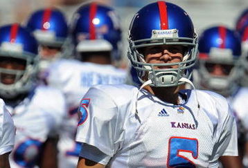 NORMAN, OK - OCTOBER 18:  Quarterback Todd Reesing #5 of the Kansas Jayhawks before a game against the Oklahoma Sooners at Memorial Stadium on October 18, 2008 in Norman, Oklahoma.  (Photo by Ronald Martinez/Getty Images)