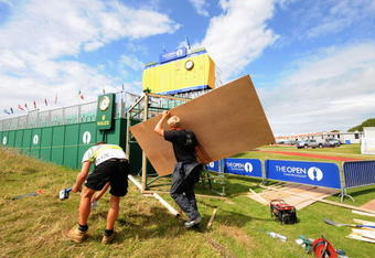 TURNBERRY, UNITED KINGDOM - JULY 12: Preparations contine prior to the 138th Open Championship on July 12, 2009 on the Ailsa Course, Turnberry Golf Club, Turnberry, Scotland. (Photo: Harry How/Getty Images)