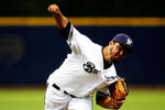 MILWAUKEE - JULY 1:   Yovani Gallardo #49 of the Milwaukee Brewers pitches against the New York Mets during the game at Miller Park on July 1, 2009 in Milwaukee, Wisconsin.  (Photo by Jonathan Daniel/Getty Images)