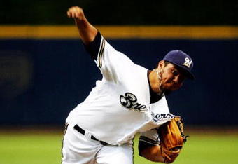 MILWAUKEE - JULY 1:   Yovani Gallardo #49 of the Milwaukee Brewers pitches against the New York Mets during the game at Miller Park on July 1, 2009 in Milwaukee, Wisconsin.  (Photo by Jonathan Daniel/Getty Images)