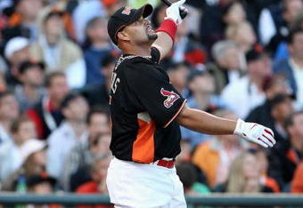 SAN FRANCISCO - JULY 09:  National League All-Star Albert Pujols #5 of the St. Louis Cardinals competes round 2 of the 78th Major League Baseball All-Star Home Run Derby at AT&T Park on July 9, 2007 in San Francisco, California.  (Photo by Jed Jacobsohn/Getty Images)