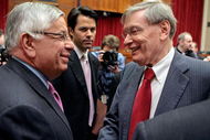 WASHINGTON - FEBRUARY 27:  National Basketball Association Commissioner David Stern (L) greets Major League Baseball Commissioner Bud Selig before testifying with the heads of the NFL and the NHL to the U.S. House Subcommittee on Commerce, Trade and Consumer Protection about the use of illegal performance-enhancing drugs in professional sports on Captiol Hill February 27, 2008 in Washington, DC. The subcommittee also heard testimony from officials from the U.S. Olympic Committee, National Thoroughbred Racing and the U.S. Anti-Doping Agency.  (Photo by Chip Somodevilla/Getty Images)