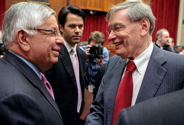WASHINGTON - FEBRUARY 27:  National Basketball Association Commissioner David Stern (L) greets Major League Baseball Commissioner Bud Selig before testifying with the heads of the NFL and the NHL to the U.S. House Subcommittee on Commerce, Trade and Consumer Protection about the use of illegal performance-enhancing drugs in professional sports on Captiol Hill February 27, 2008 in Washington, DC. The subcommittee also heard testimony from officials from the U.S. Olympic Committee, National Thoroughbred Racing and the U.S. Anti-Doping Agency.  (Photo by Chip Somodevilla/Getty Images)