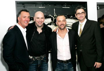 LONDON - JANUARY 17:  (UK TABLOID NEWSPAPERS OUT) (L-R) Brothers and co-owners of the Ultimate Fighting Championship Frank (L) and Lorenzo Fertitta (2nd R), UFC president Dana White (2nd L) and photographer Kevin Lynch attend the 'Octagon' private view at Hamilton's gallery on January 17, 2007 in London, England.  The exhibition showcases work by Lynch documenting the world of Ultimate Fighter Championship (UFC) events.  (Photo by Claire Greenway/Getty Images)