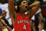 ORLANDO, FL - APRIL 20:  Chris Bosh #4 of the Toronto Raptors reacts after being called for a foul in the second half against the Orlando Magic in Game One of the Eastern Conference Quarterfinals during the 2008 NBA Playoffs at the Amway Arena on April 20, 2008 in Orlando, Florida. The Magic defeated the Raptors 114-100. NOTE TO USER: User expressly acknowledges and agrees that, by downloading and or using this photograph, User is consenting to the terms and conditions of the Getty Images License Agreement.  (Photo by Doug Benc/Getty Images)