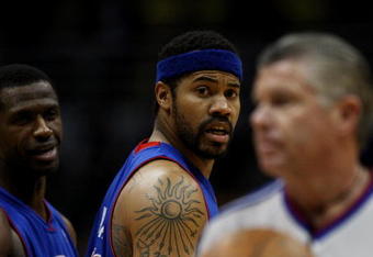 MILWAUKEE - FEBRUARY 07: Rasheed Wallace #30 of the Detroit Pistons has words with an official as teammate Antonio McDyess #24 holds him back during a game against the Milwaukee Bucks on February 7, 2009 at the Bradley Center in Milwaukee, Wisconsin. The Pistons defeated the Bucks 126-121 in overtime. NOTE TO USER: User expressly acknowledges and agreees that, by downloading and/or using this Photograph, User is consenting to the terms and conditions of the Getty Images License Agreement. (Photo by Jonathan Daniel/Getty Images)