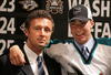 VANCOUVER, BC - JUNE 24:  General manager Doug Wilson (L) of the San Jose Sharks poses with 16th overall pick Ty Wishart of the Sharks on stage during the 2006 NHL Draft held at General Motors Place on June 24, 2006 in Vancouver, Canada.  (Photo by Bruce Bennett/Getty Images)