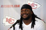 KANSAS CITY, MO - MAY 9:  First round draft choice Tyson Jackson #94 of the Kansas City Chiefs is interviewed following a rookie minicamp at the Chiefs practice facility on May 9, 2009 in Kansas City, Missouri. (Photo by G. Newman Lowrance/Getty Images)