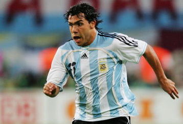 LEIPZIG, GERMANY - JUNE 24: Carlos Tevez of Argentina surges forward during the FIFA World Cup Germany 2006 Round of 16 match between Argentina and Mexico played at the Zentralstadion on June 24, 2006 in Leipzig, Germany. (Photo by Clive Mason/Getty Images)

