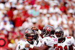 31 Aug 1997:  Defensive linemen Brad Culpepper (let) and Chidi Ahanotu of the Tampa Bay Buccaneers celebrate during a game against the San Francisco 49ers at Houlihan''s Stadium in Tampa, Florida.  The Buccaneers won the game, 13-6. Mandatory Credit: Scott Halleran  /Allsport