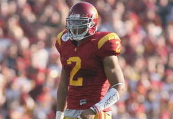 PASADENA, CA - JANUARY 1:  Taylor Mays #2 of the USC Trojans looks on against the Penn State Nittany Lions on January 1, 2009 at the Rose Bowl in Pasadena, California.  USC won 38-24.  (Photo by Jeff Golden/Getty Images)
