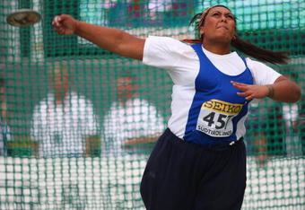 BRIXONE BRESSANONE, ITALY - JULY 11:  Margaret Satupai of Samoa in the girl's discus final during day four of the Iaaf World Youth Championships at the Bressanone Sports Complex on July 11, 2009 in Brixone Bressanone, Italy.  (Photo by Michael Steele/Getty Images)