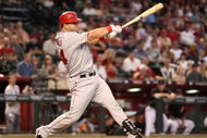 PHOENIX - JUNE 27:  Mike Napoli #44 of the Los Angeles Angels of Anaheim bats against the Arizona Diamondbacks during the major league baseball game at Chase Field on June 27, 2009 in Phoenix, Arizona. The Angels defeated the Diamondbacks 2-1. (Photo by Christian Petersen/Getty Images)