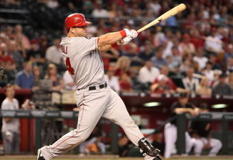 PHOENIX - JUNE 27:  Mike Napoli #44 of the Los Angeles Angels of Anaheim bats against the Arizona Diamondbacks during the major league baseball game at Chase Field on June 27, 2009 in Phoenix, Arizona. The Angels defeated the Diamondbacks 2-1. (Photo by Christian Petersen/Getty Images)