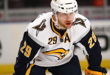 NEW YORK - MARCH 21:  Jason Pominville #29 of the Buffalo Sabres skates against the New York Rangers during the game on March 21, 2009 at Madison Square Garden in New York City.  (Photo by Chris McGrath/Getty Images)